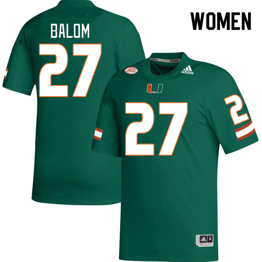 Women #27 Brian Balom Miami Hurricanes College Football Jerseys Stitched-Green